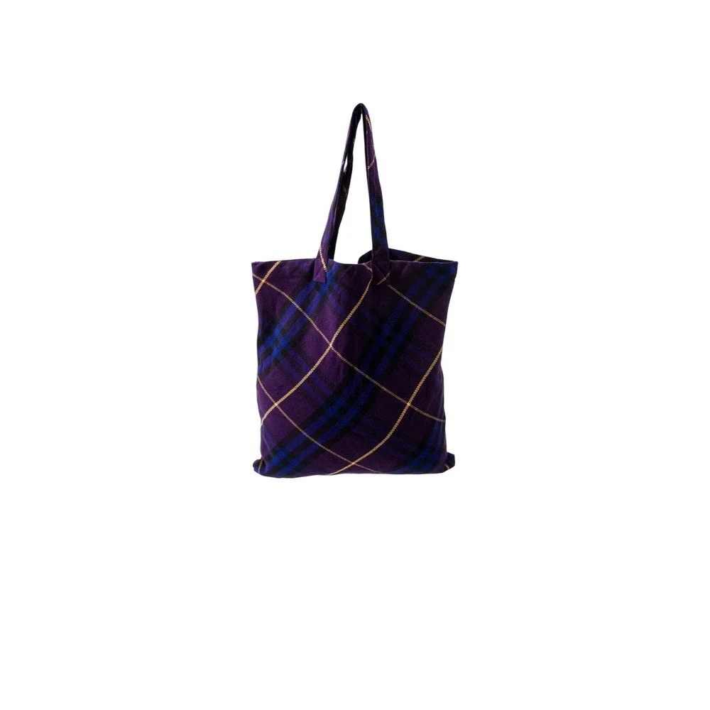 Burberry Nova Check Bucket Bag Women Large Purple Blue Good Plaid Tote - Picture 2 of 7